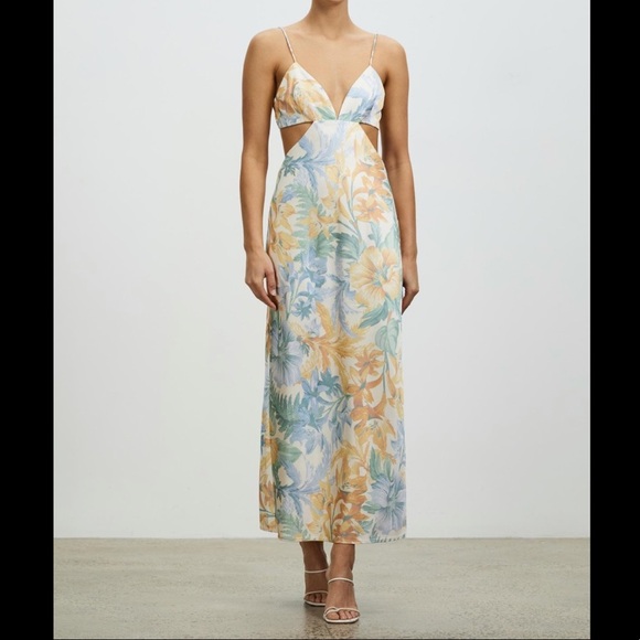 Anthropologie Floral Maxi Dress in Blue and Orange - Picture 5 of 8